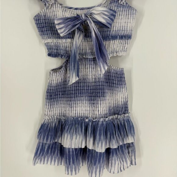 SAYLOR Carlynn Smocked Cut-out Mini Dress in Blue/White | Small - Picture 5 of 8